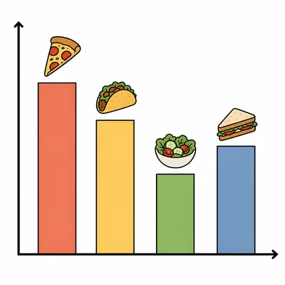 A bar chart comparing four lunch choices using food icons.