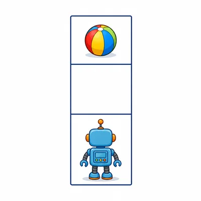 Robot on a grid facing a ball two spaces ahead.