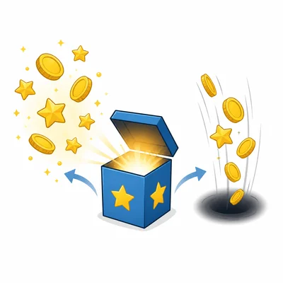 A mystery box shows two possible outcomes, gaining or losing points.
