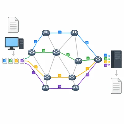 Packets can take different routes through routers and still reassemble at the destination.
