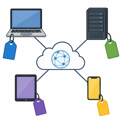 Different internet devices each have a unique address badge so data can be routed to them.