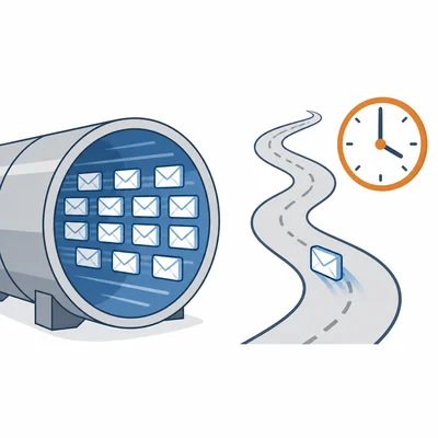 Bandwidth is shown as many packets moving at once, while latency is shown as delay for a packet.