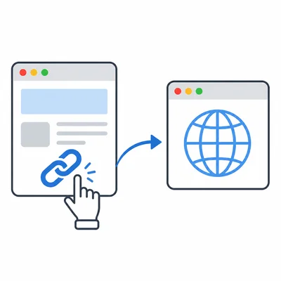 A browser link being clicked and leading to another webpage.