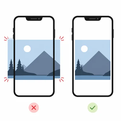 Two phone screens showing an oversized image overflowing on one and a responsive image fitting on the other.