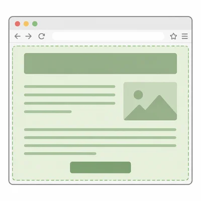 Browser window with visible page content highlighted to represent the HTML body section.