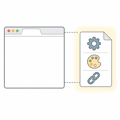 Diagram showing hidden page information connected to a browser tab, representing the HTML head section.