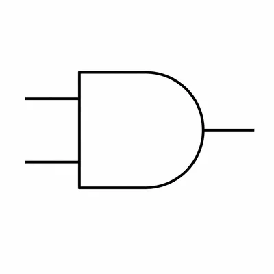 Two-input AND gate symbol with input and output wires.