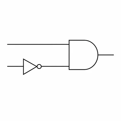 Circuit showing one direct input ANDed with an inverted second input.