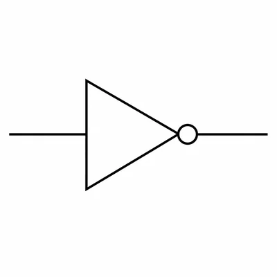 NOT gate symbol with one input wire and one output wire.