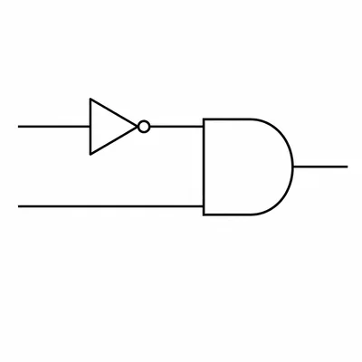 Circuit where one input is inverted before entering an AND gate with a second input.