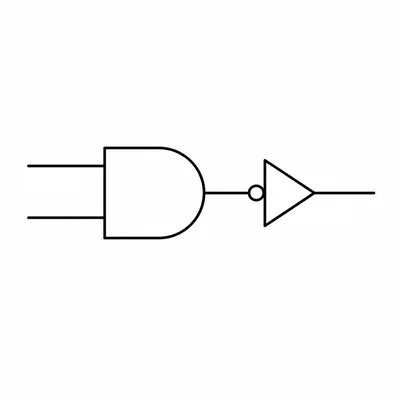 Two inputs enter an AND gate, and the result is inverted.