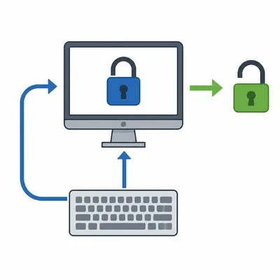 Diagram showing repeated password attempts until the lock opens.