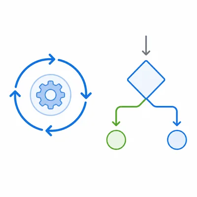 Diagram showing a repeated loop path beside a branching conditional path.