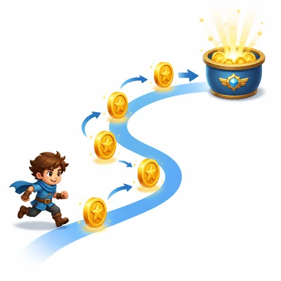Game character collecting coins repeatedly to add points.