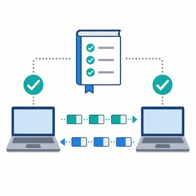 Two computers exchanging packets using shared communication rules.