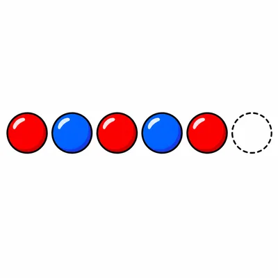 A red and blue bead pattern with a blank spot at the end.