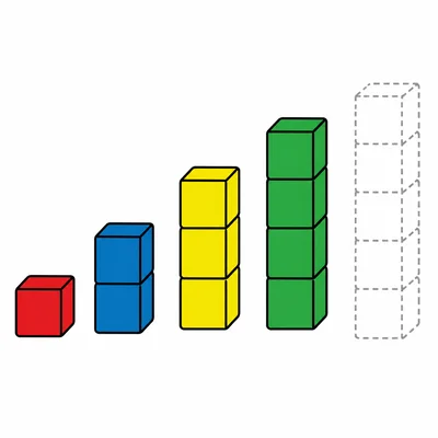 Stacks of cubes growing from one to four with an empty space for the next stack.
