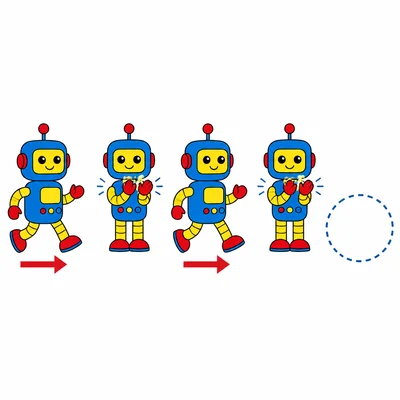 A robot action pattern showing step, clap, step, clap, then a blank spot.