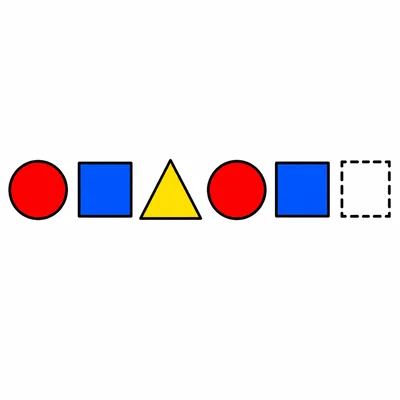 A circle, square, triangle pattern with a blank spot at the end.