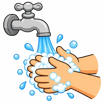 Hands being washed under running water with bubbles.