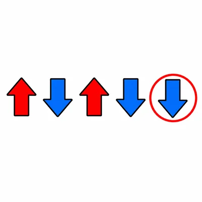 An up and down arrow pattern with the last down arrow marked as a mistake.