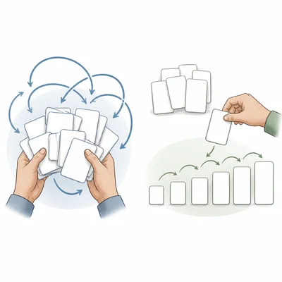 Two card sorting methods are shown: repeated whole-hand checking and selecting cards into an ordered row.