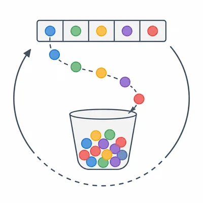 A loop moves list items into an accumulator container.