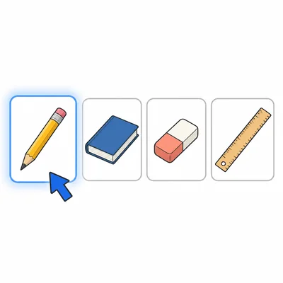 The first item in a list of school objects is highlighted.