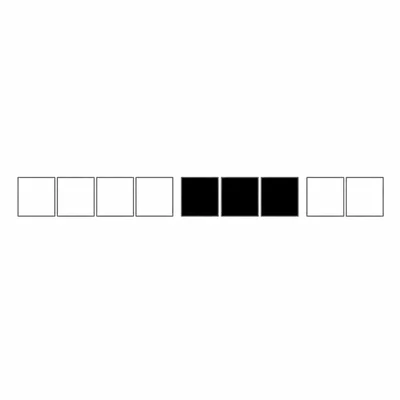 A run of white, black, and white pixels in one row.
