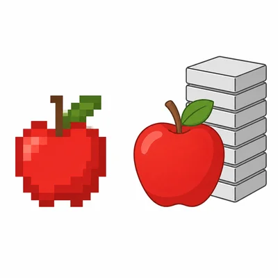Low-resolution and high-resolution pixel images compared.
