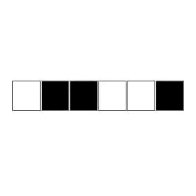 A row of six pixels: white, black, black, white, white, black.