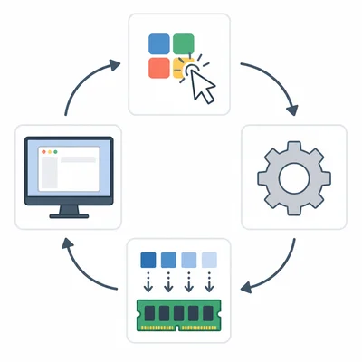 Sequence of opening an app from click to screen window.