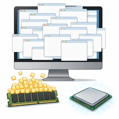 Many browser windows overload a small RAM stick.