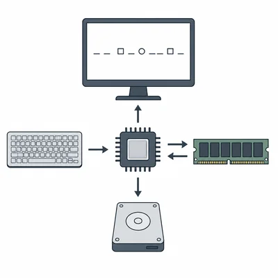 Computer parts working together as typing is saved.