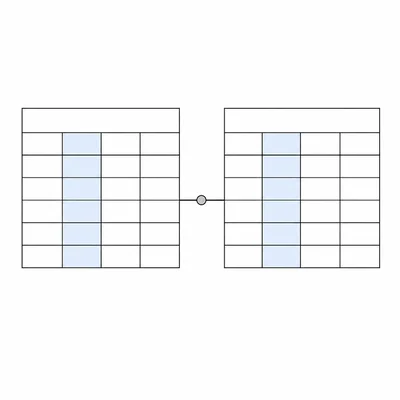 Two blank database tables connected by matching highlighted key columns.