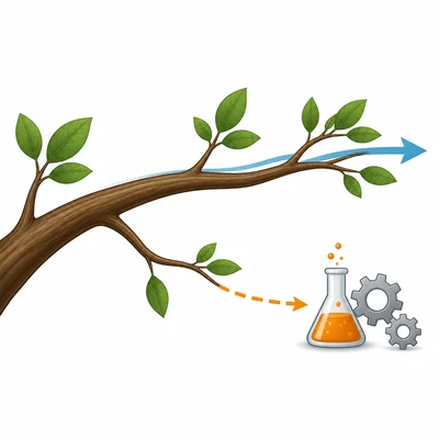 A side branch lets a risky experiment happen away from the main project path.