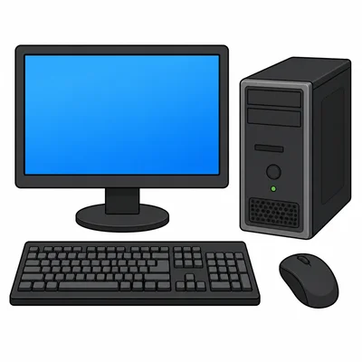 Desktop computer with monitor, keyboard, mouse, and tower.