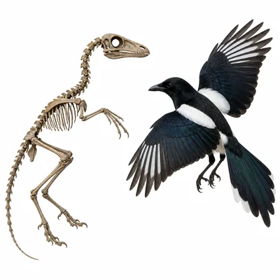 A fossil skeleton fragment compared with a similar living animal.