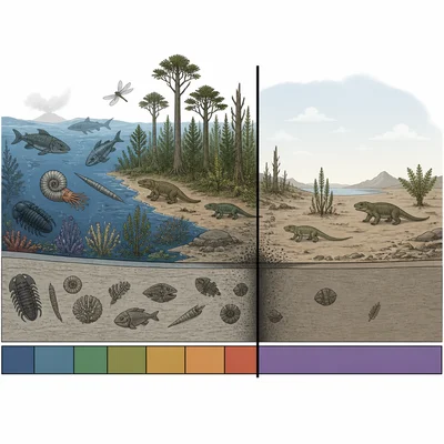 A mass extinction boundary marks the end of both a period and a larger era.