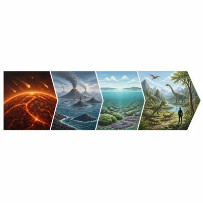 A four-block eon timeline highlights the most recent block with abundant complex life.
