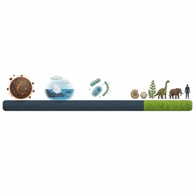 A timeline shows a very long span before the Phanerozoic and a much shorter Phanerozoic span.