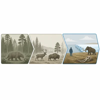 The most recent segment of a Cenozoic timeline is highlighted with humans and Ice Age imagery.