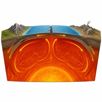 Mantle convection currents moving crust at Earth’s surface.