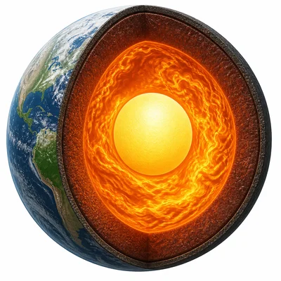 Outer core shown as liquid around a solid inner core.
