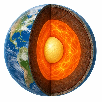 Earth cutaway highlighting the liquid metal outer core around the inner core.