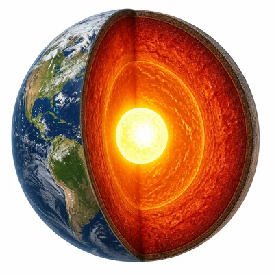 Earth cutaway emphasizing the hot solid inner core at the center.