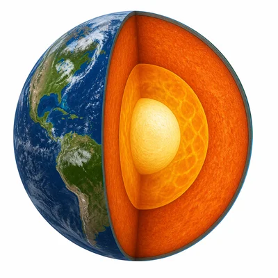Earth cross-section showing the crust is much thinner than the mantle.