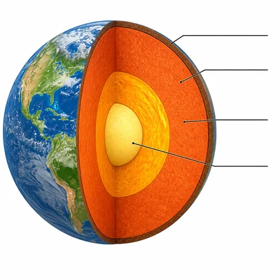 Unlabeled Earth layer model with blank leader lines to four layers.