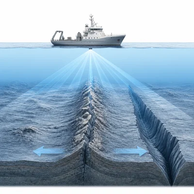 A research ship maps seafloor features that reveal plate tectonic boundaries.