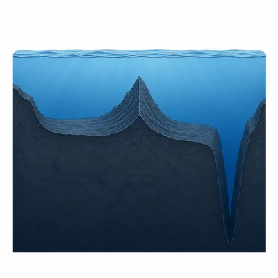 Ocean floor profile showing that a trench is deepest while a ridge is raised.